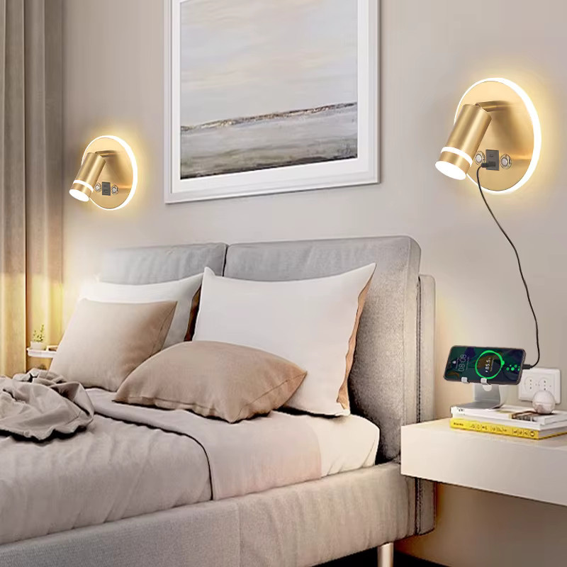 Homocean LED Wandleuchte für Schlafzimmer mit USB-Schnittstelle, dimmbar und verstellbar, Metallgehäuse und Acryl-Lampenschirm in Weiß, warmweißes Licht - Bild 2