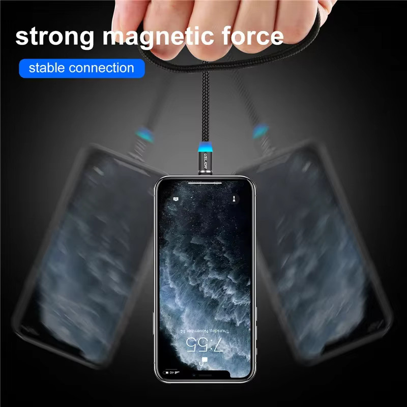 HACHANLUN LED Magnetisches USB-Kabel für Schnellladung und Datenübertragung in Schwarz mit USB Typ C und Micro USB Anschlüssen - Bild 3