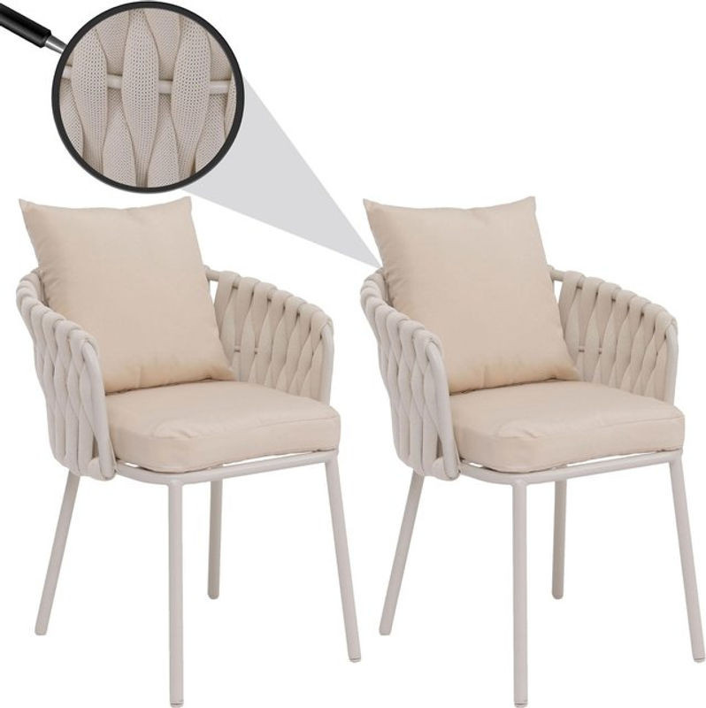 2er-Set MCW Esszimmerstühle Modern mit Armlehnen aus Aluminium und Seilgeflecht in Beige - Bild 1