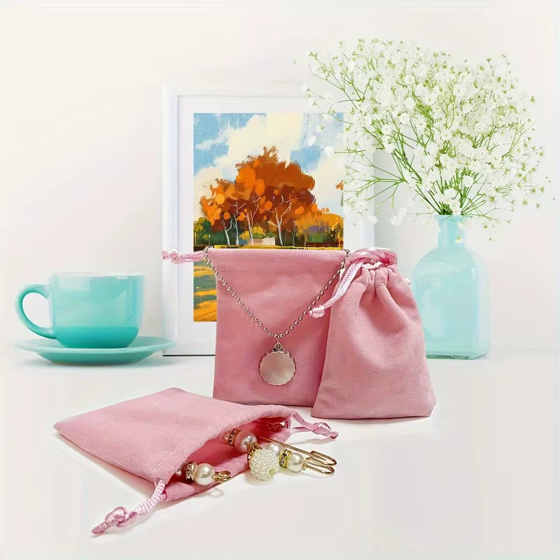 10 Stück Samt-Schmuckbeutel mit Kordelzug in Pink für Geschenke und Aufbewahrung - Bild 4