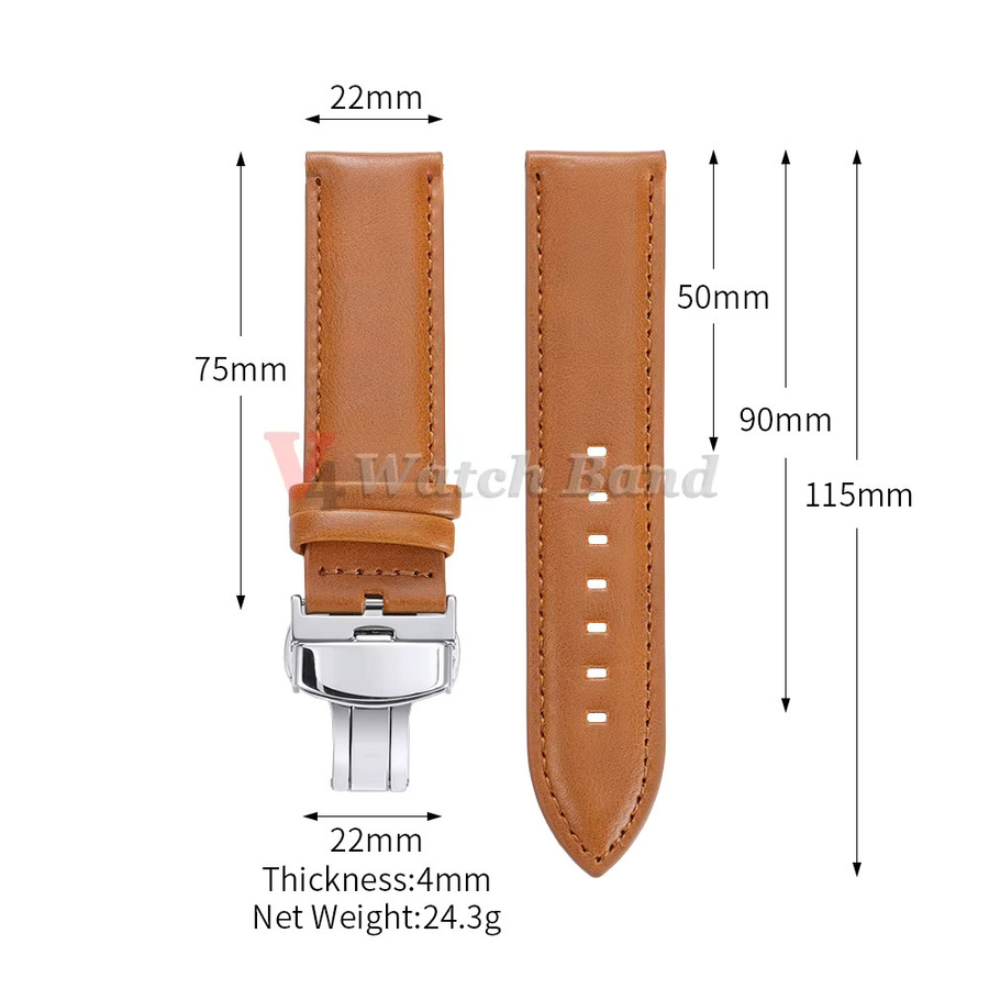 Uhrenarmband Leder, Edelstahl, Dornschließe, 18 mm, 20 mm, 22 mm, Unisex - Bild 3
