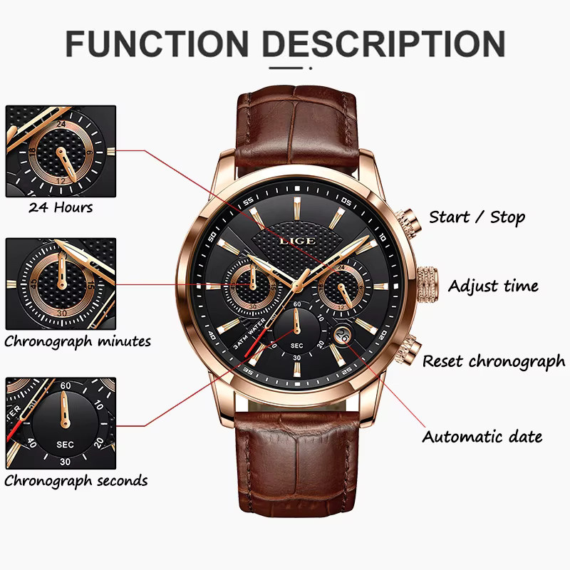 LIGE Chronograph, Quarz, Leder, Herren - Bild 4