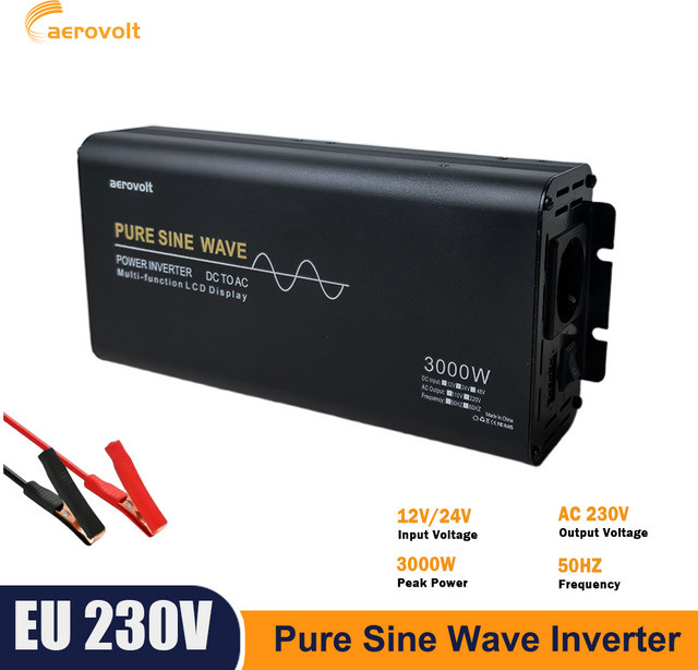 Peak Reiner Sinus-Wechselrichter 3000W 1000W DC 12V 24V 48V zu AC 220V 230V 50Hz mit intelligenter Kühlung und EU-Steckdose, Schwarz - Bild 1