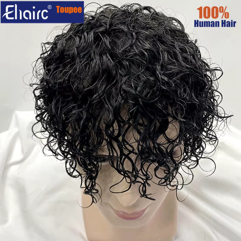 EHairc Haarprothese für Männer, lockig, 100 % Echthaar, 0,12 mm dick - Bild 4