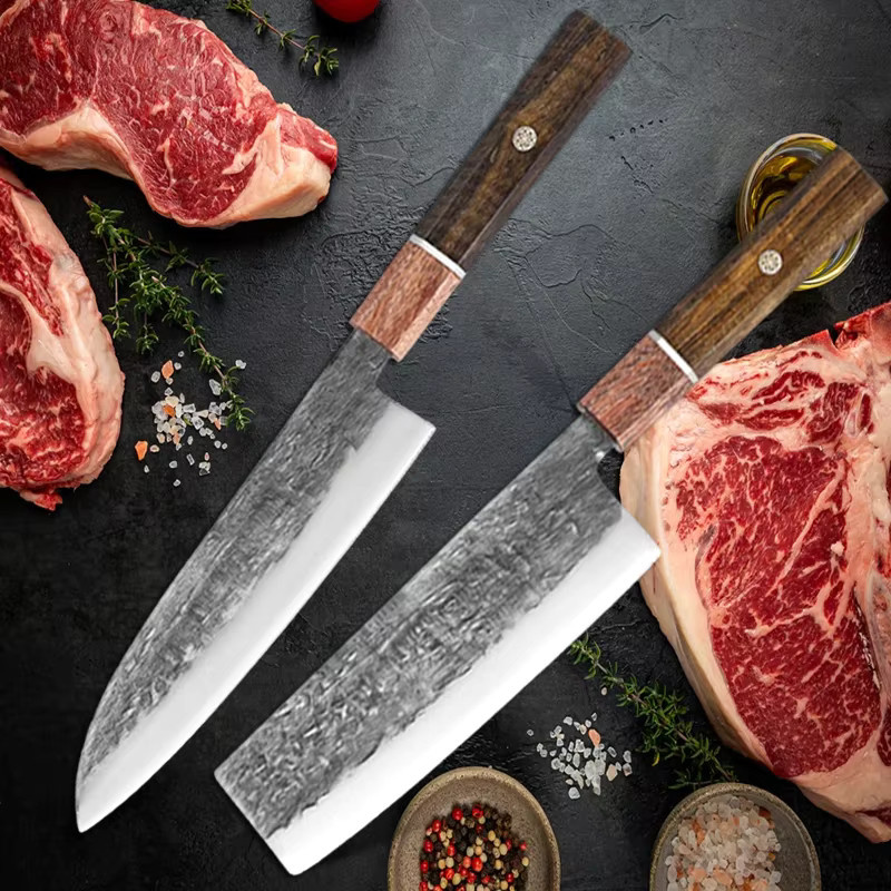 WXCOO Santoku-Kochmesser aus handgeschmiedetem japanischem Stahl mit Holzgriff für Gemüse, Fleisch und Obst - Bild 5