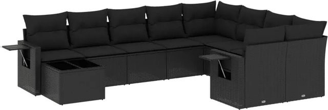 vidaXL 10-tlg. Garten-Sofagarnitur in L-Form aus Poly-Rattan mit Kissen in Schwarz - Bild 1