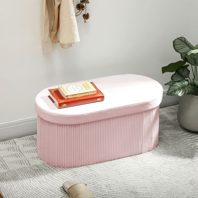 Aosom Aufbewahrungs-Pouf aus Samt in Rosa, faltbare Aufbewahrungsbank mit 72 L Volumen, B/T/H: 76 x 38 x 35 cm - Bild 2