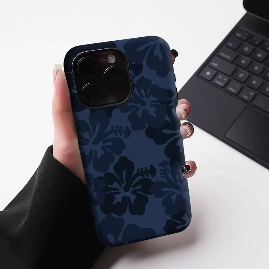Potdemiel iPhone Handyhülle Navy Tone Floral mit Magnetfunktion, Tough Case für iPhone 17 16 15 14 13 Pro Max Plus, Blau - Bild 5