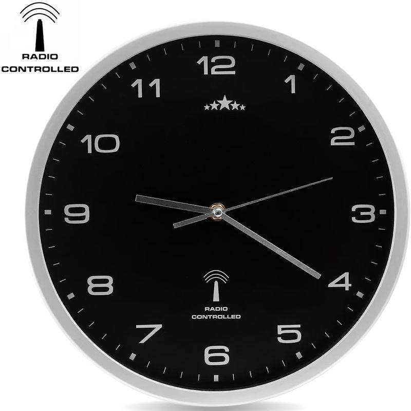 Monzana® Funkwanduhr modern in Schwarz/Silber, geräuschlos, rund, Durchmesser: 31 cm - Bild 3
