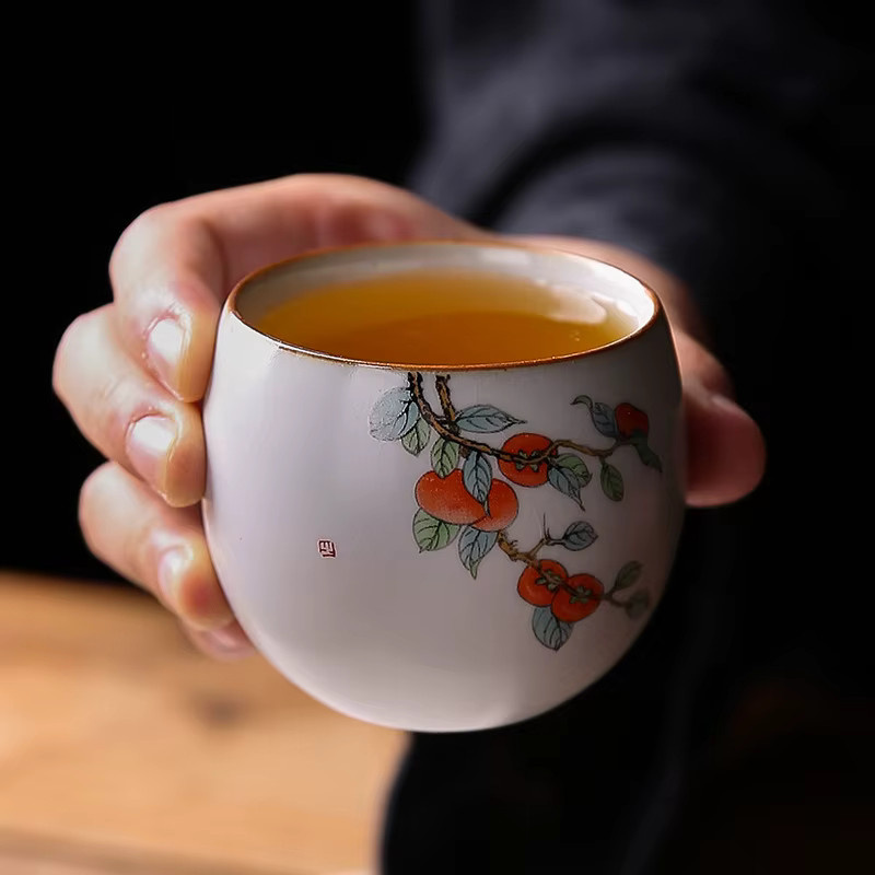 Keramische Teetasse im Ru-Ofen-Stil mit Knisterglasur in Weiß für Gongfu-Tee und Meditation - Bild 3