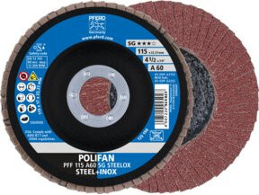 PFERD TOOLS POLIFAN Fächerscheibe PFF SG STEELOX für Stahl und Edelstahl, Durchmesser: 115 mm, Bohrung: 22,23 mm, Körnung: A60 - Bild 1