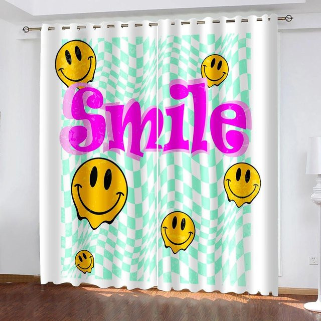 Yiran Furniture Verdunkelungsvorhang Smile Face Hipster Grafik Vektor mit Ösen, Mehrfarbig, B: 55 cm, H: 120 cm - Bild 1
