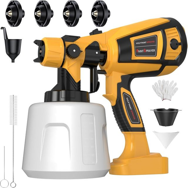Betuyoo Elektrische Farbspritzpistole 1000W in Gelb mit 1400 ml Behälter und 4 Düsen für Möbel, Schränke, Zäune, Wände und Türen - Bild 1