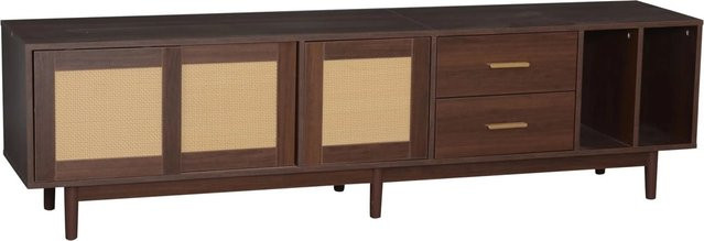 okwish TV Schrank mit Schubladen und Rattan-Elementen in Braun, B/T/H: 190 x 40 x 52 cm - Bild 1