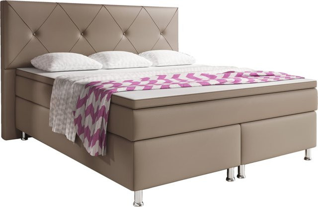 Inter Trading Boxspringbett Oxford in Muddy mit Bonell-Federkern und Massivholzgestell, B/T: 180 x 200 cm - Bild 1