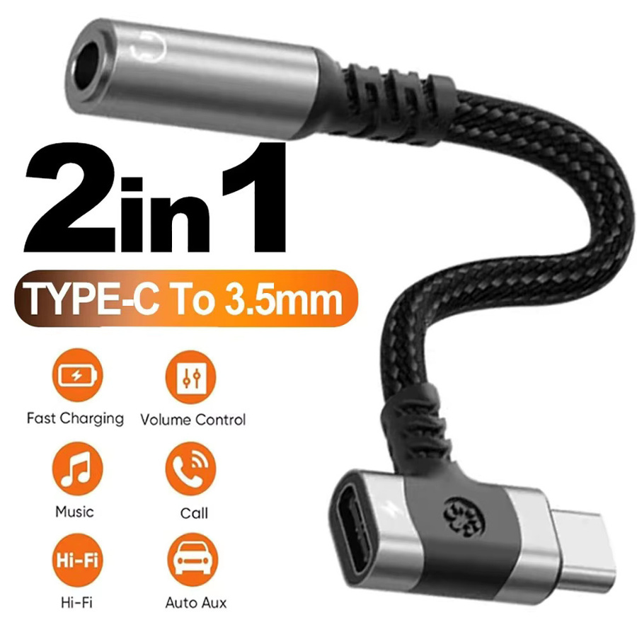 2-in-1 USB-C auf 3,5-mm-Klinke AUX Audioadapter Typ-C Splitter Kopfhörer Konverter in Schwarz - Bild 2