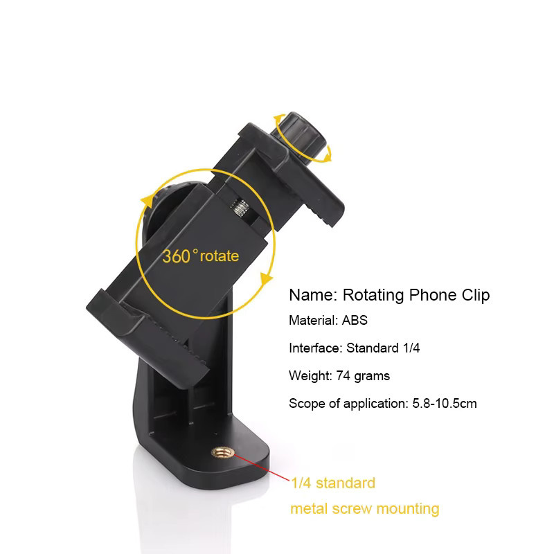 DIXSG 360-Grad-Handy-Clip in Schwarz als universeller Handyhalter mit 1/4 Zoll Schraubenloch für iPhone, Samsung, Huawei und Xiaomi - Bild 3