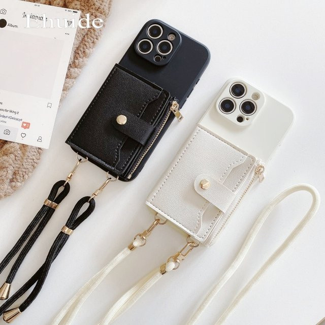 EHUIDE Brieftaschen-Riemenhülle für iPhone 16 Pro Max, 16 Plus, 16 Pro und 16 mit Kartenfächern und Umhängeband aus PU-Leder und Silikon in Weiß - Bild 1