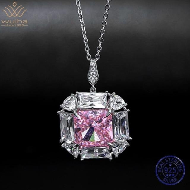 WUIHA Halskette, 925 Silber, Rosa Saphir, Moissanite, Diamant, Damen, 45 cm - Bild 1