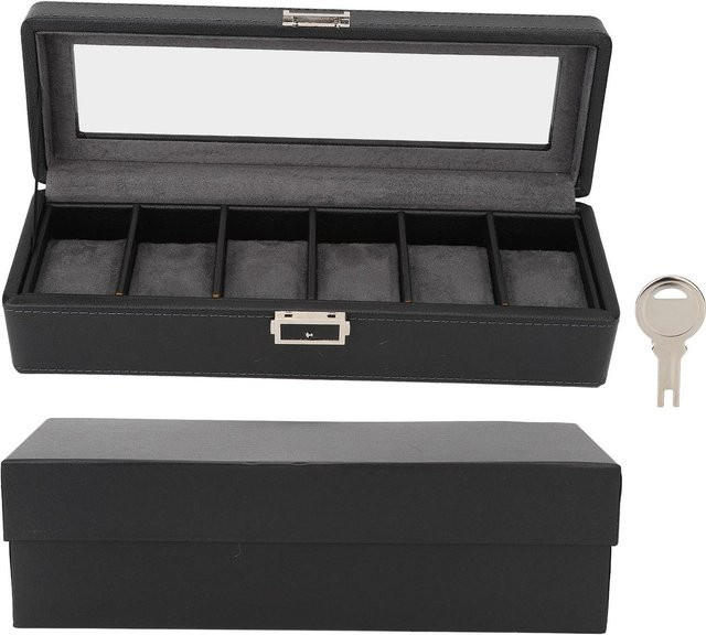 Neoglint Uhrenbox, 6 Fächer, Glasdeckel, Schwarz - Bild 1