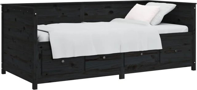 vidaXL Tagesbett aus massivem Kiefernholz in Schwarz mit Schlaffunktion und Auszugsschublade, Rustikaler Stil, B/T/H: 90 x 190 cm - Bild 1