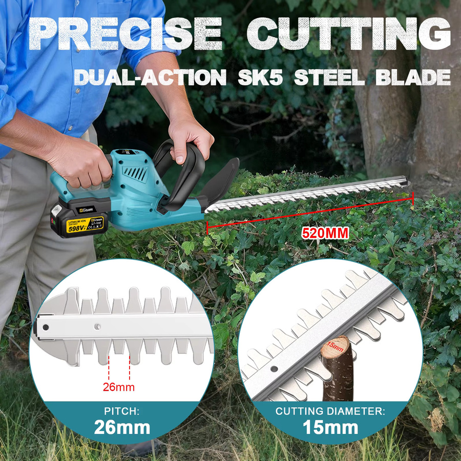 Gisam Elektrische Heckenschere 2000W Kabellose Gartenschere für Makita 18V Akku mit 7200SPM für die Landschaftspflege - Bild 3