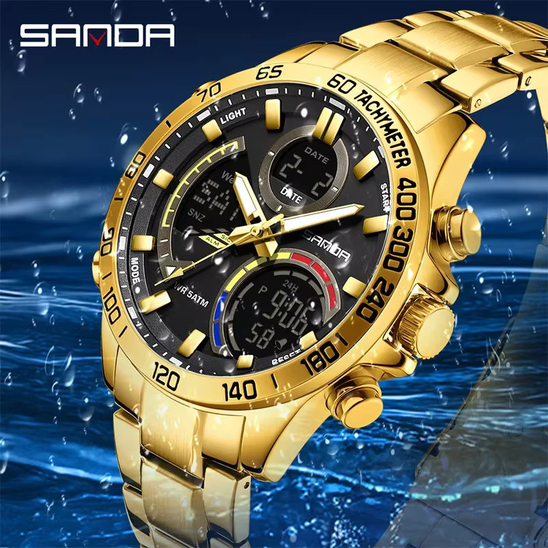 SANDA Armbanduhr Quarz, Edelstahl, Schwarz, Herren - Bild 2