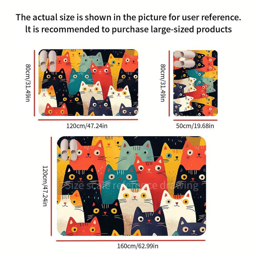 VIKAMA Bunter Teppich mit Katzen-Cartoon-Motiv, Wasserdichte Bodenmatte für Schlafzimmer, Wohnzimmer oder Badezimmer, Multicolor - Bild 4