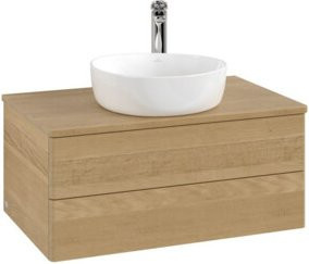 V&B Waschtischunterschrank Antao ohne Frontstruktur in Eiche Honig Braun, B/T/H: 80 x 36 x 50 cm - Bild 1