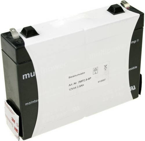 Multipower MP2,8-12 Bleiakku 12V 2,8Ah Blei-Vlies AGM mit Flachstecker 4,8mm B/H/T: 132 x 104 x 33 mm - Bild 1