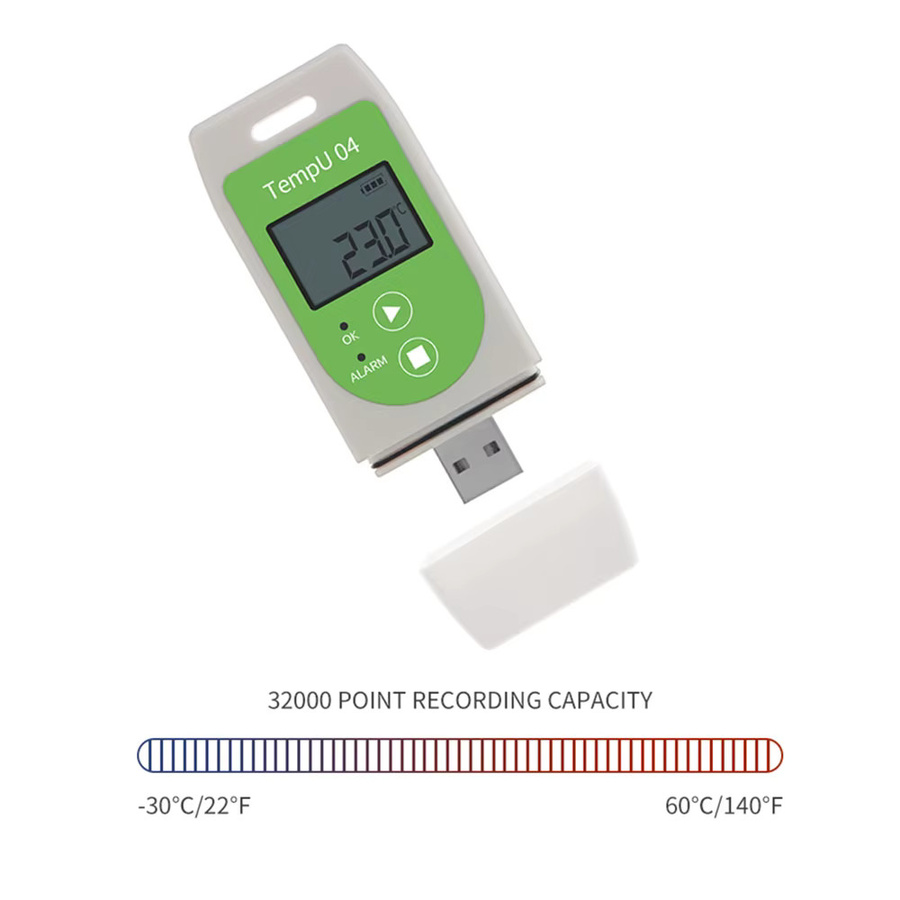 JUANJUAN USB-Temperatur-Datenlogger Thermometer in Weiß mit 32.000 Punkten Kapazität und automatischem CSV- und PDF-Export für den Kaltkettentransport im Labor - Bild 3