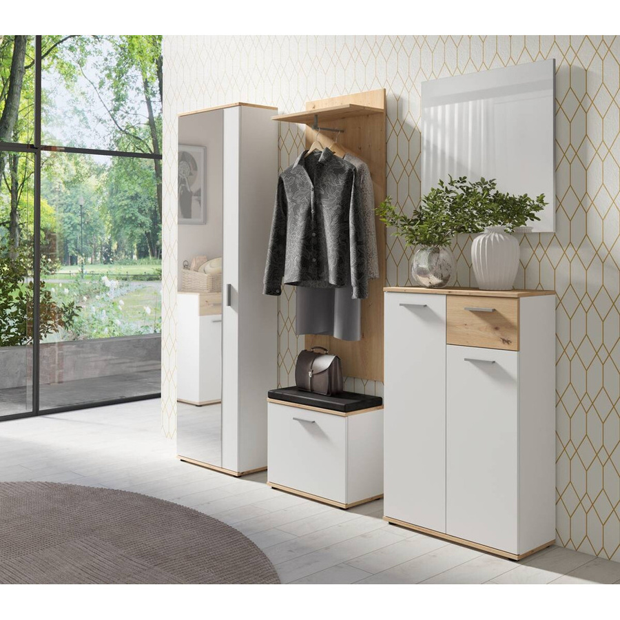 Schuhschrank byLIVING JAKOB in Eiche und Weiß, B/H/T: 60 x 102 x 30 cm - Bild 2