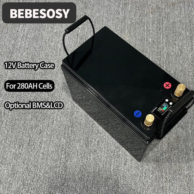 Bebesosy 12V 280Ah DIY Tragbare Batterie Box mit TFT LCD Display und 200A BMS in Schwarz - Bild 1