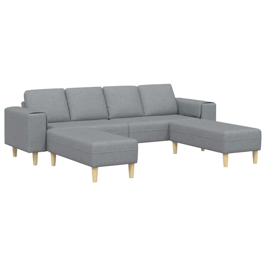 vidaXL Wohnzimmer Couch Set 3-teilig in Hellgrau mit Ottoman und Dekokissen aus Polyester - Bild 2