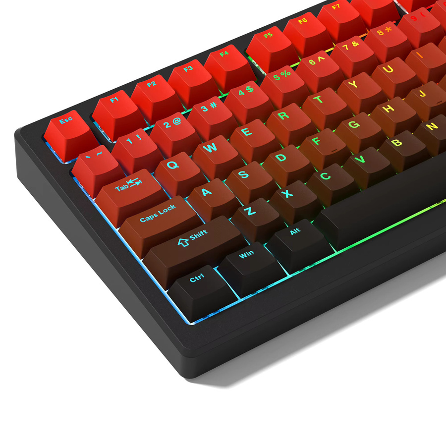 Oeny RGB Tastenkappen im Farbverlauf Rot-Schwarz aus PBT Double Shot mit Shine Through für mechanische Cherry MX Switches - Bild 2