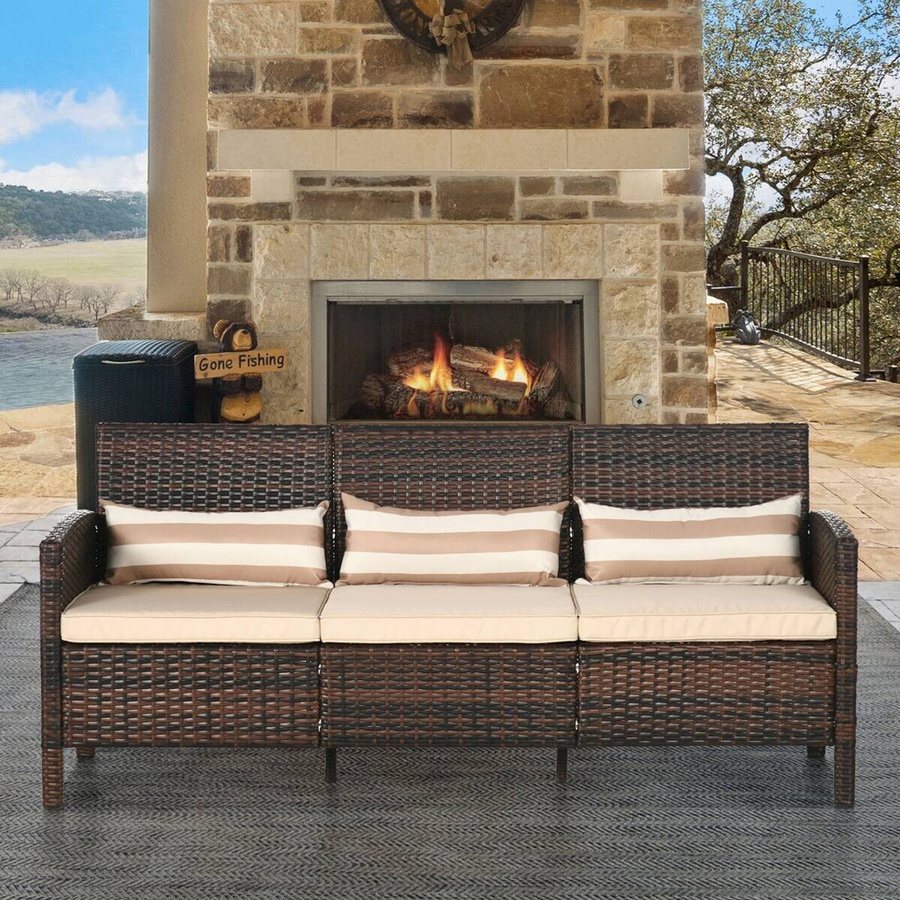 Outsunny Garten-Dreisitzer Rattan Sofa mit Kissen in Braun, Stahlgestell und PE-Rattan, B: 173 cm, T: 68 cm, H: 78 cm - Bild 5