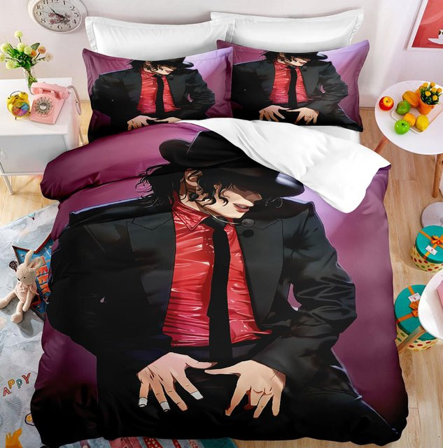 Yiran Home Michael Jackson Bettwäsche-Set Musical Genius in Lila, bestehend aus Bettbezug und Kissenbezügen, B/H: 200 x 200 cm - Bild 1