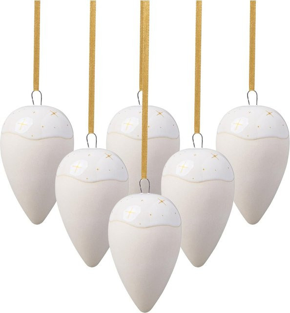 Villeroy & Boch like. Ornamente Tropfen Winter Glow 6er Set aus Keramik in Weiß - Bild 1