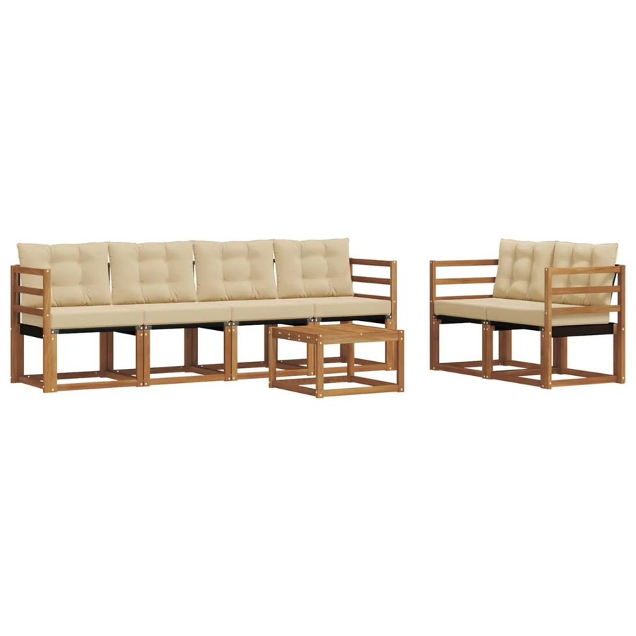 vidaXL Outdoor-Sofagarnitur 7-teilig aus Akazienholz und Textilene in Natur und Beige mit Kissen und UV-Beständigkeit - Bild 2
