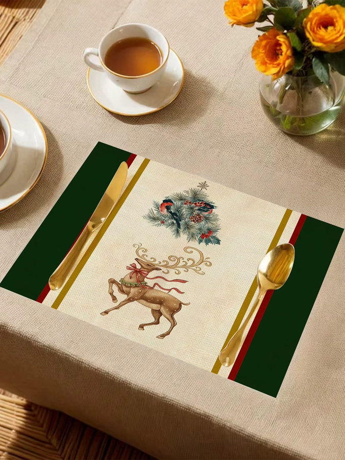 JIT Tischläufer mit Weihnachtsmotiv Rentier und Baum in Grün, Rot und Gold, rechteckig, B/H: 45 x 30 cm - Bild 4