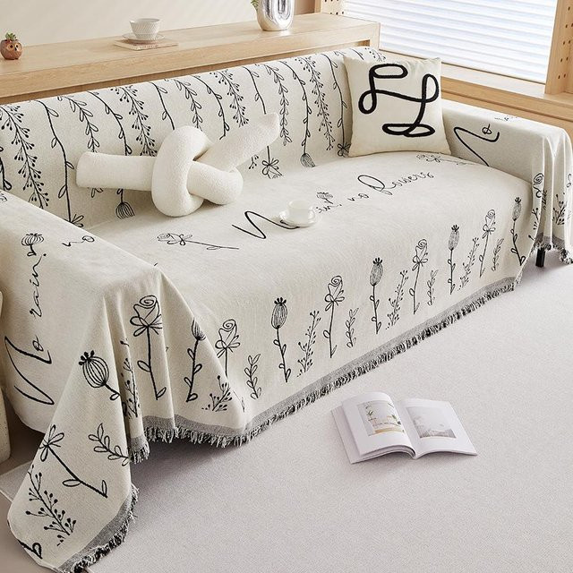 Super Six Chenille-Sofahandtuch mit floralem Muster, rutschfest und katzenkratzfest, B/B/H: 90 x 90 x 90 cm - Bild 1
