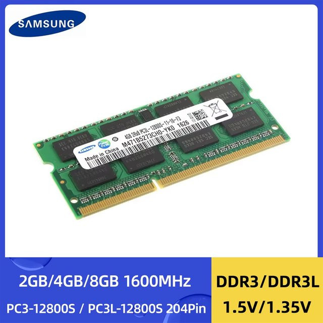 Samsung DDR3 DDR3L SODIMM RAM für Notebook, PC3-12800 PC3L-12800, 1600MHz, 204Pin, 1,35V - 1,5V - Bild 1