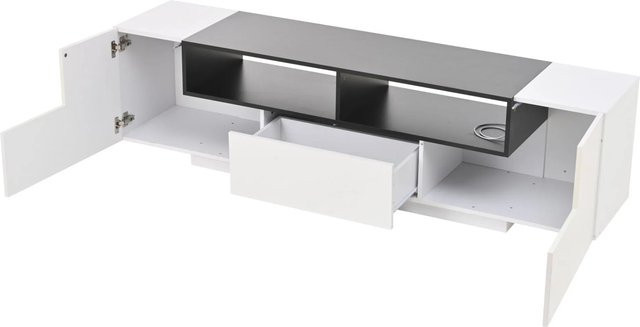 okwish TV Schrank mit LED und Hochglanz Schubladen in Weiß, B/T/H: 180 x 40 x 48 cm - Bild 1