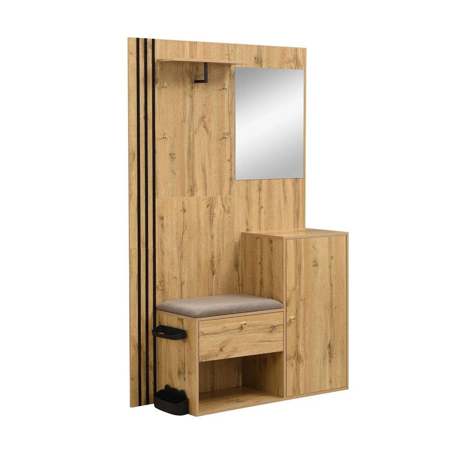 okwish Garderoben Set mit Spiegel, Sitzbank und Schuhschrank für den Flur in Natur, B/T/H: 115 x 37 x 185 cm - Bild 2