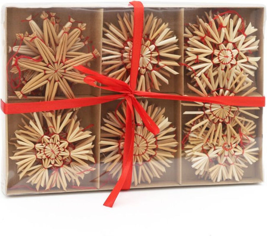 SALCAR 24er Set Strohsterne als Weihnachtsbaumschmuck in Beige und Rot, hängende runde Dekoration für Weihnachten - Bild 1