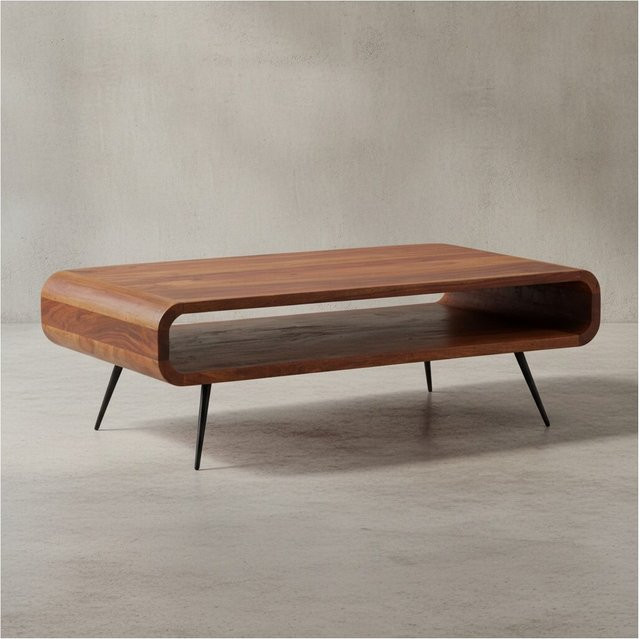 KADIMA DESIGN Wohnzimmertisch aus Massivholz Sheesham in Braun mit Staufach, Modernes Design, B/T/H: 90 x 55 x 30 cm - Bild 1
