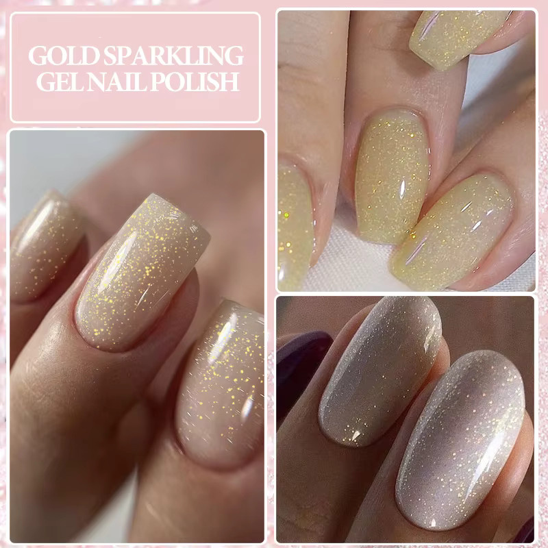 LILYCUTE Gold Aurora Glitter Gel Nagellack, Nude, Glänzend - Bild 2