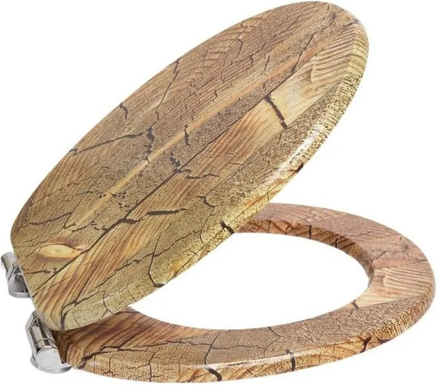SINOBATH WC Sitz mit Absenkautomatik aus MDF Holzkern, oval, braun, B: 43,5 cm, T: 37,8 cm, H: 5,0 cm - Bild 1