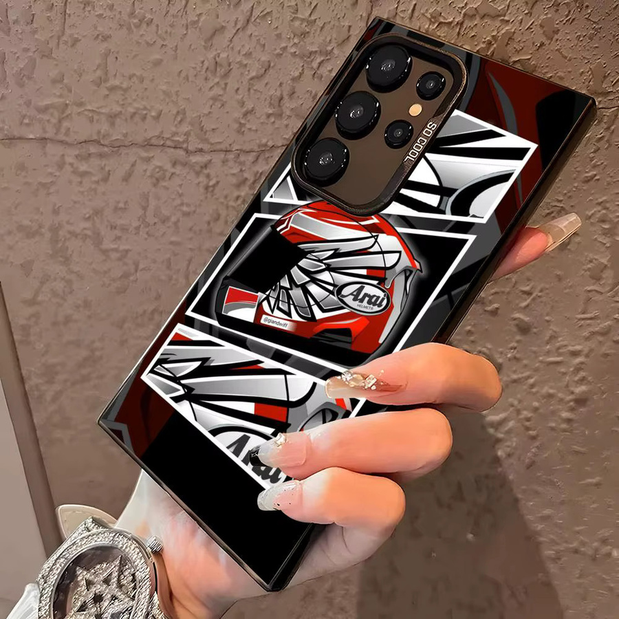 Silikon Handyhülle im Arai Moto Helm Design für Samsung Galaxy S25 S24 S23 S22 S21 S20 Ultra in Silber und Bunt - Bild 3