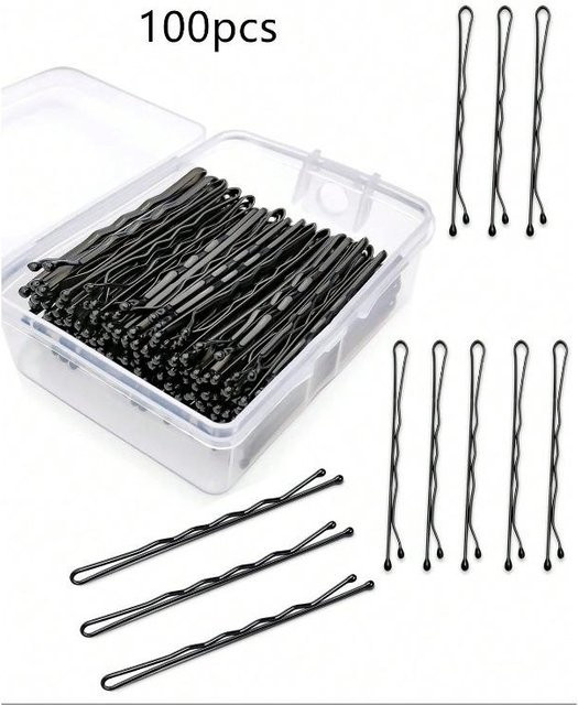 Bobby Pins Gezackte Haarnadeln Schwarz, 100 Stück, Damen - Bild 1